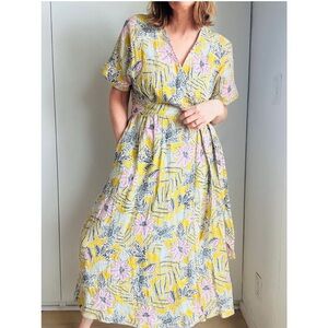 Marine Layer Valencia Wrap Midi Dress Bamboo Floral Print